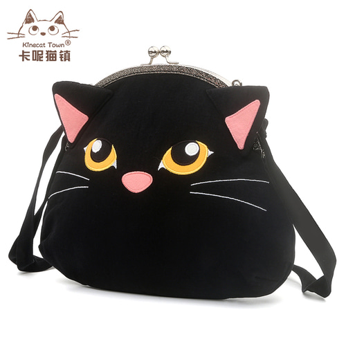 KINECAT kine 고양이 순수한 면화 만화 입체 패션 고양이 머리 버클 입 골드 가방 어깨에 매는 가방 휴대용 메신저 가방