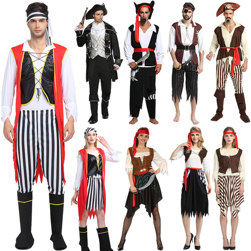 할로윈 해적 의류 캐리비안 해적 의류 남성과 여성 성인 잭 캡틴 코스 댄스 파티